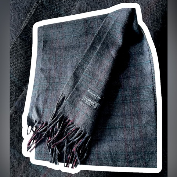 Christian Dior Monsieur Charcoal Gray Plaid scarf EUC - Picture 2 of 6